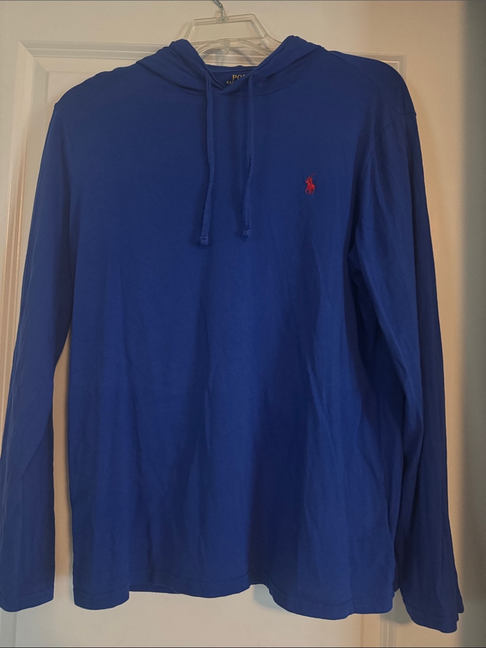 Polo by Ralph Lauren Royal Blue Long-Sleeve Hooded Tee with Red Logo (1042)